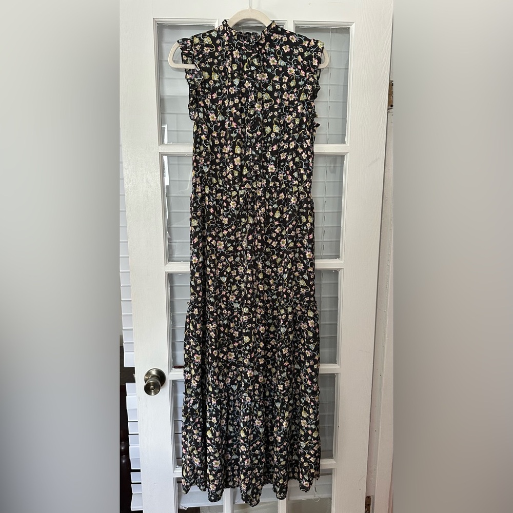 Who What Wear Women’s M Sleeveless Drawstring Black Floral Maxi Dress | SKU 0788